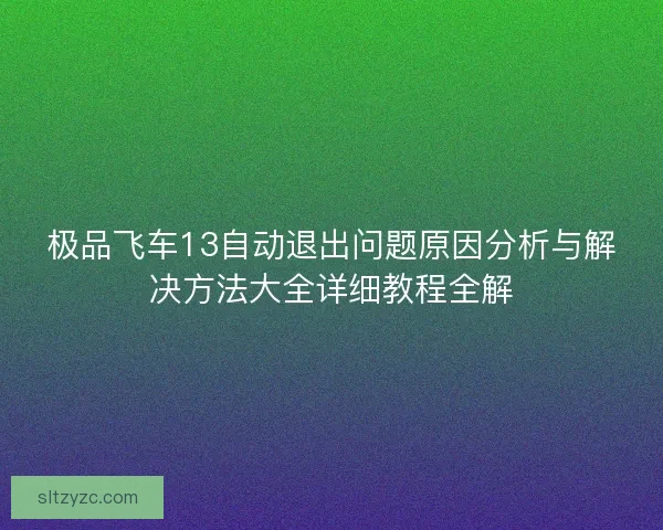 极品飞车13自动退出问题原因分析与解决方法大全详细教程全解 极品飞车13自动退出问题原因分析与解决方法大全详细教程全解